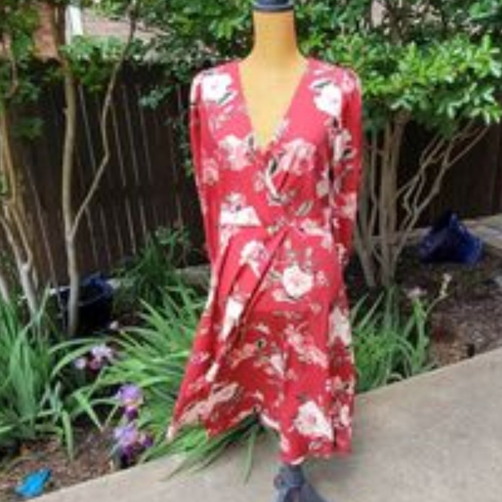 SHEIN Wine/Burgundy Faux Wrap Dress